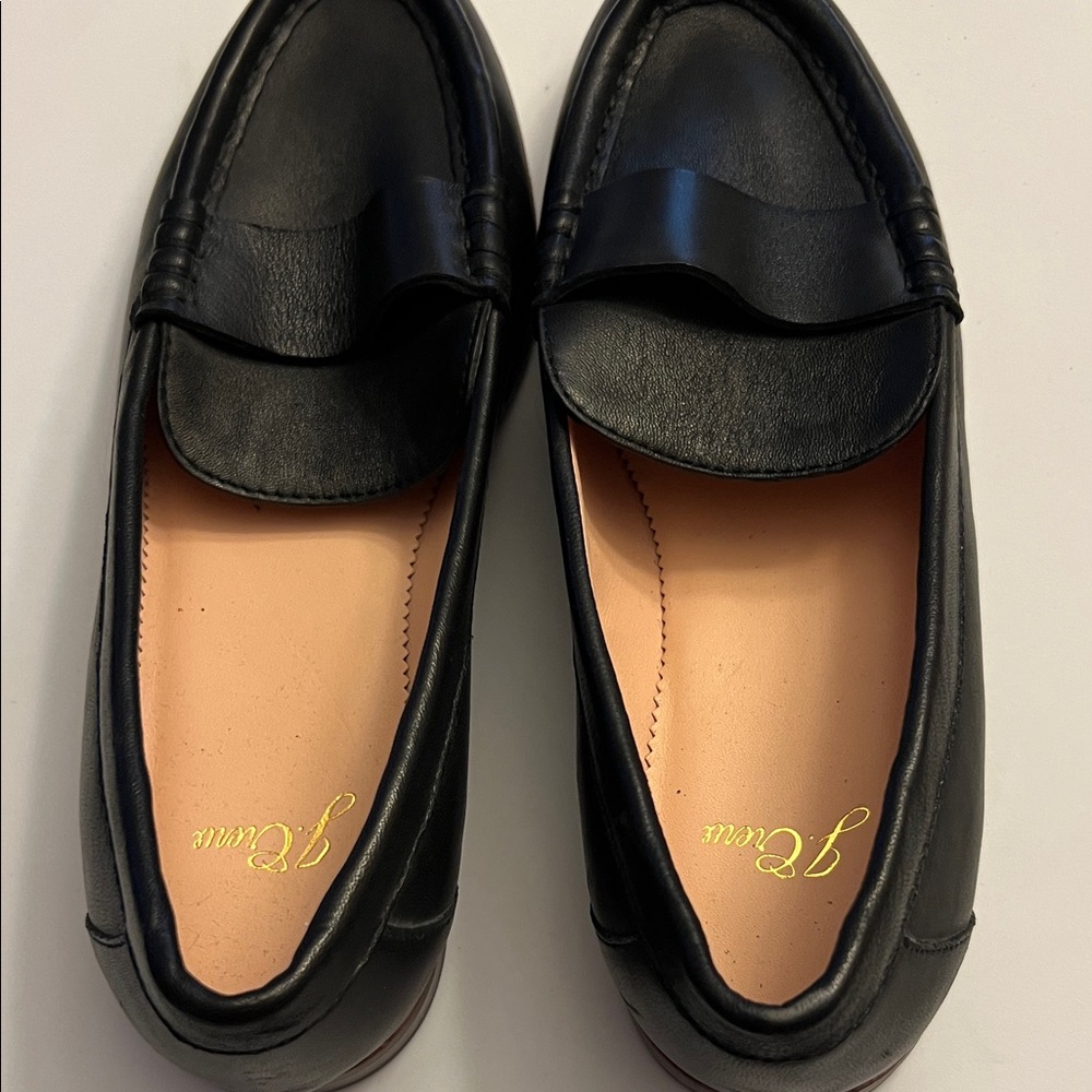New J Crew Black Leather Loafers 7.5